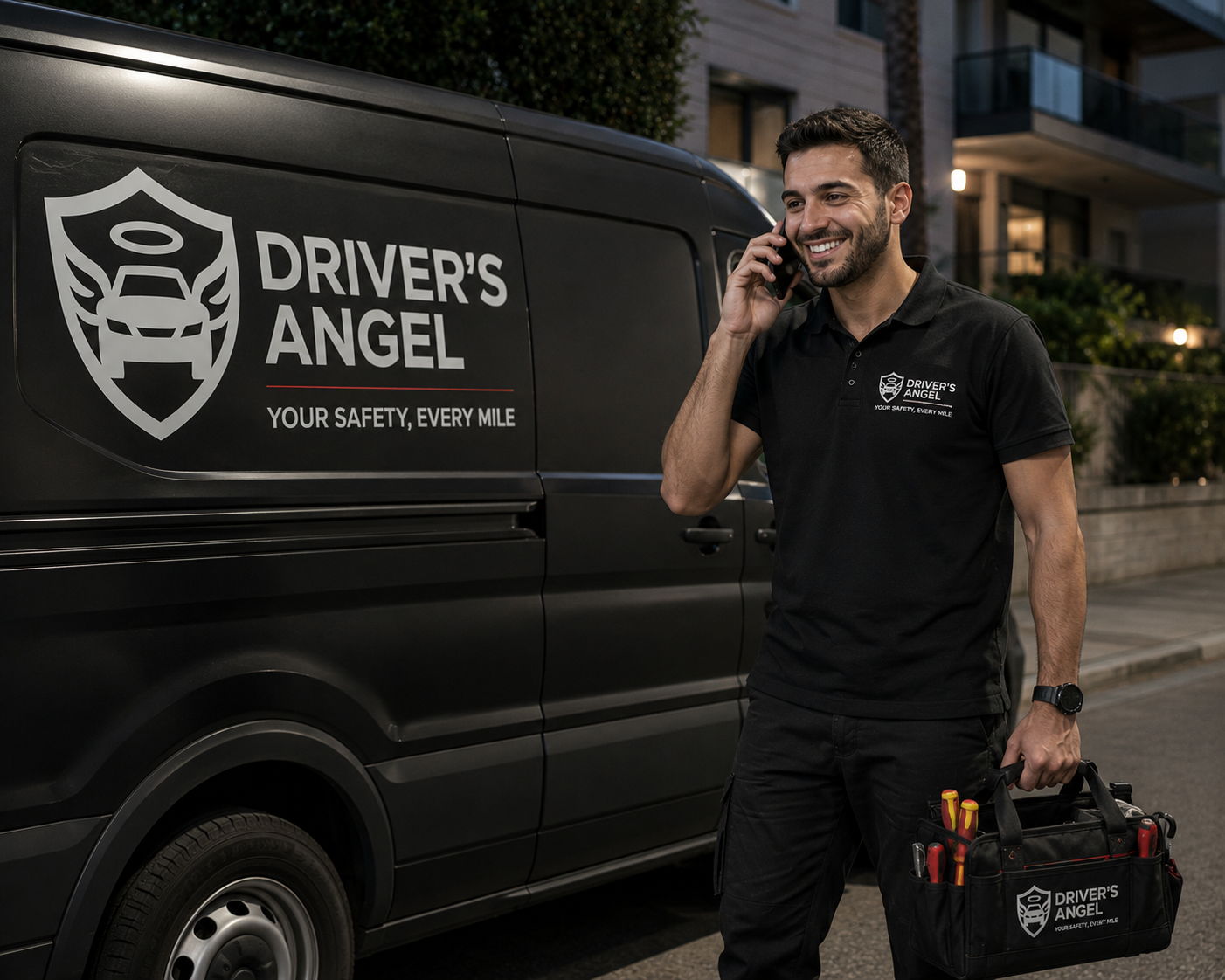 Certified technician installing Driver's Angel at a customer's home